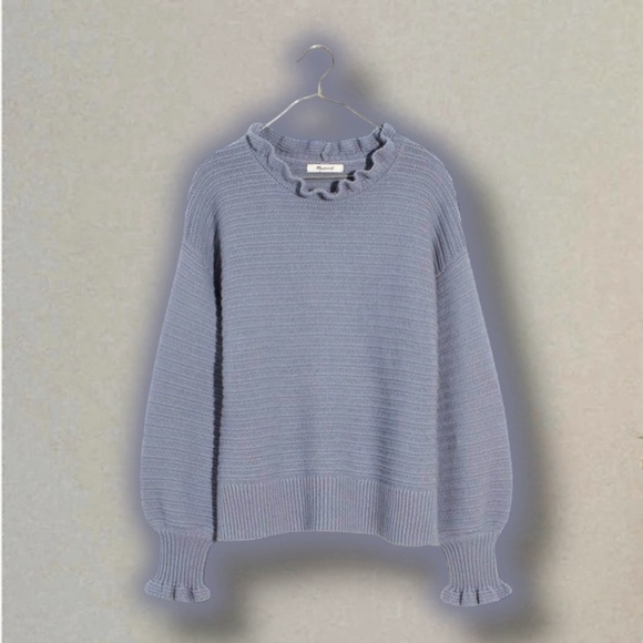 Madewell ‘Ruffle Neck Pullover Sweater’ in Cotton Merino Wool in Dusk Periwinkle - Picture 4 of 16